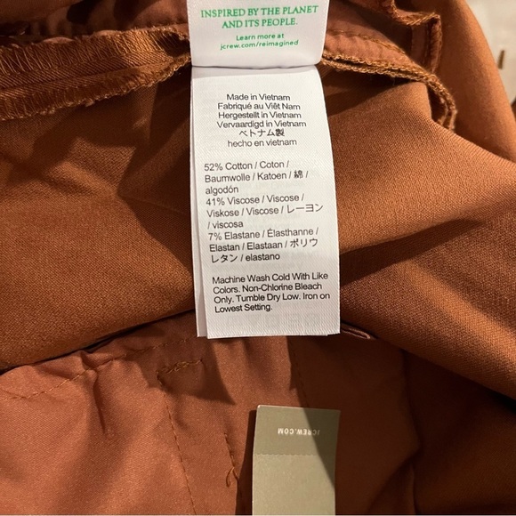 NWT J. Crew Size 14T Tall Brown Kate Straight Let Bi Stretch Cotton Pants BF403 - Picture 6 of 6